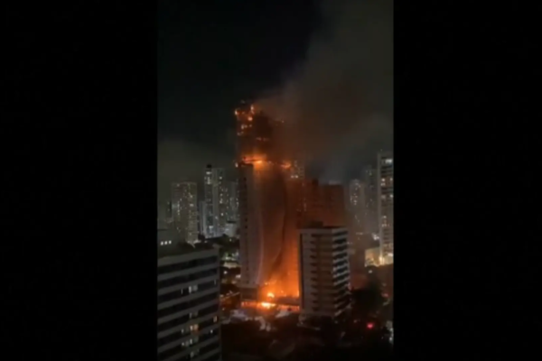 A fire consumes a twenty-story building under construction in Brazil