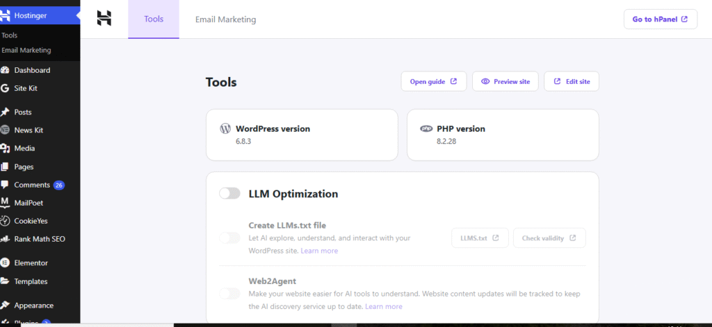 wordpress admin dashboard